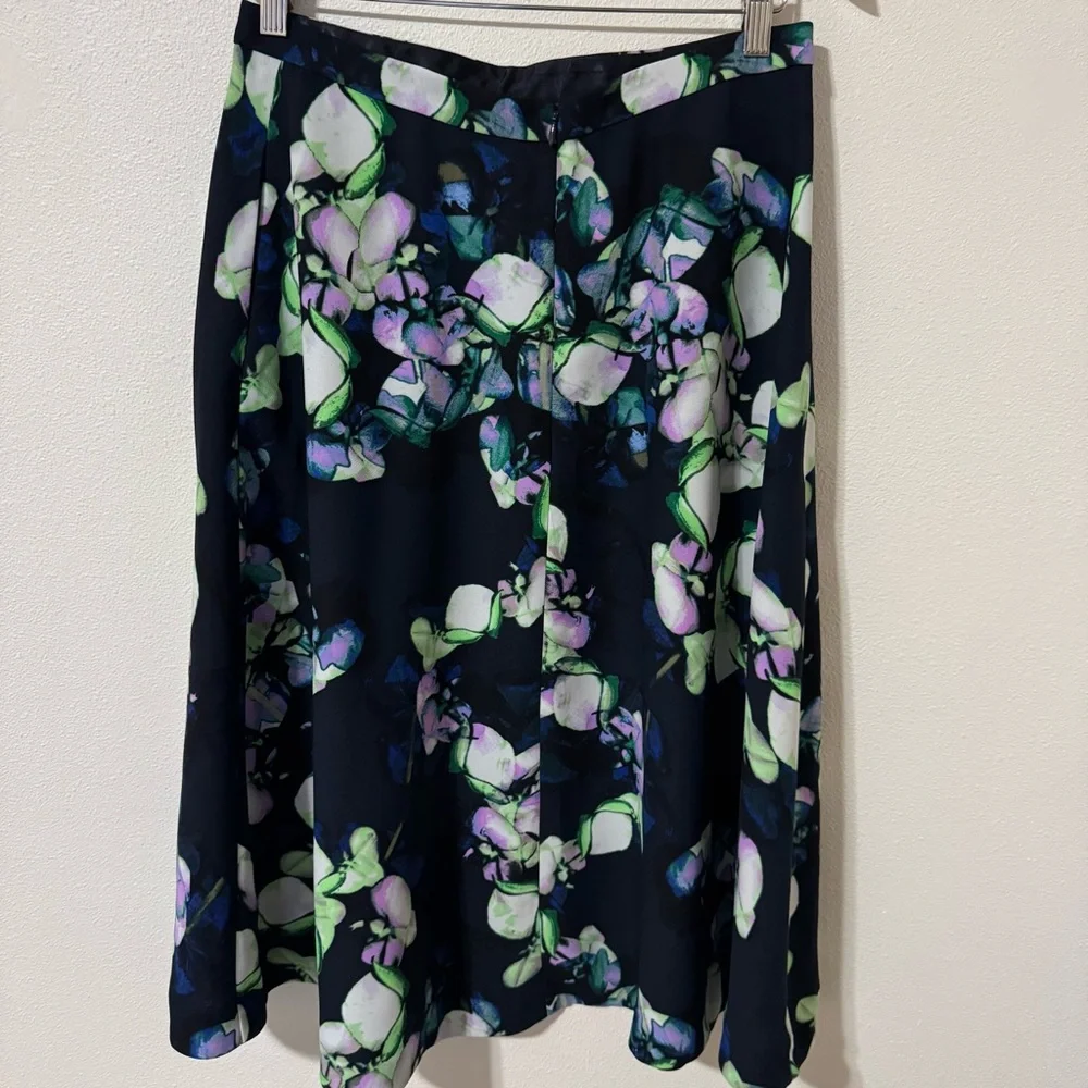 Banana Republic Floral Watercolor Print Midi Skirt Navy A-Line Career NWT-6